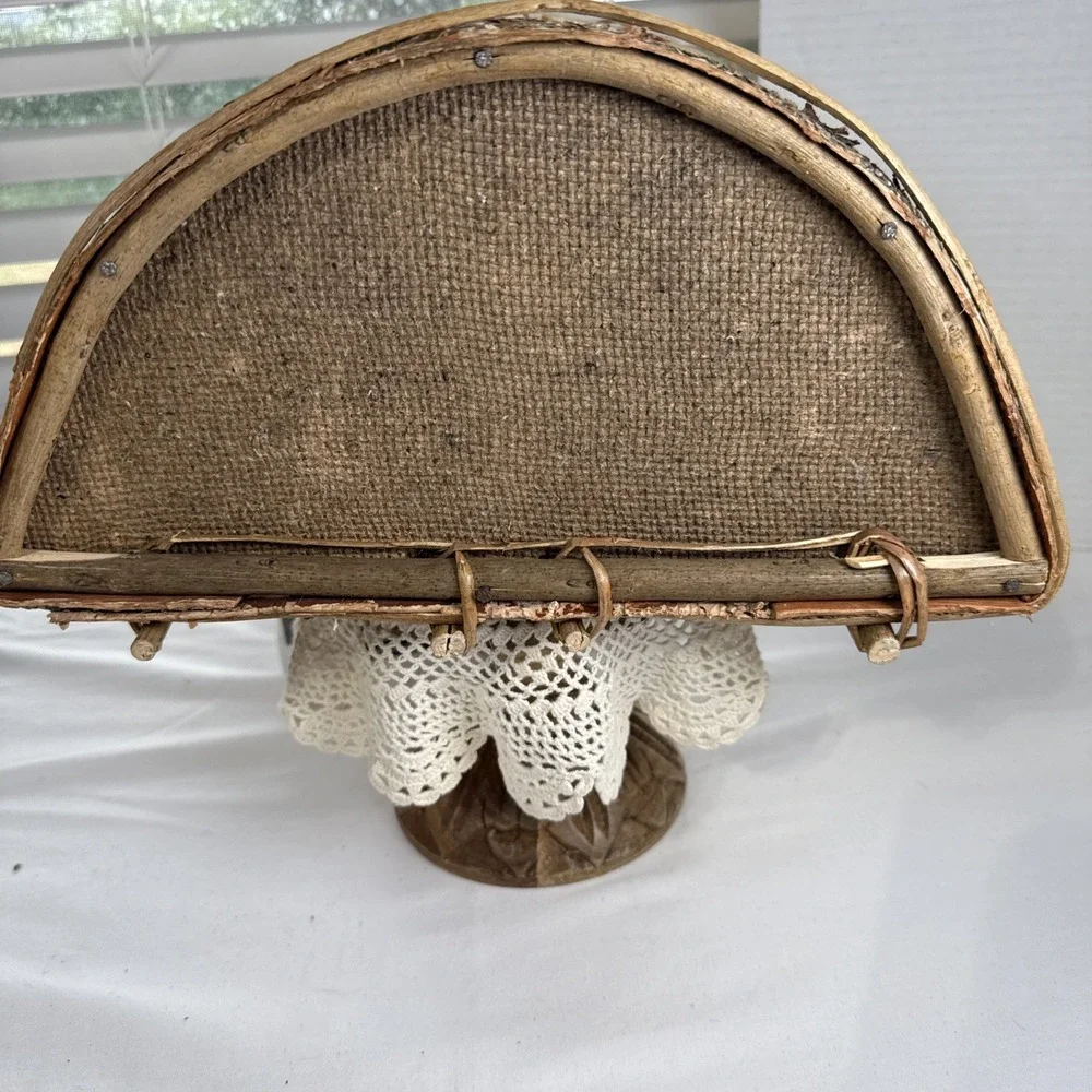 Vintage Birch Bark Wall Hanging 2 Loop Basket. Handmade.